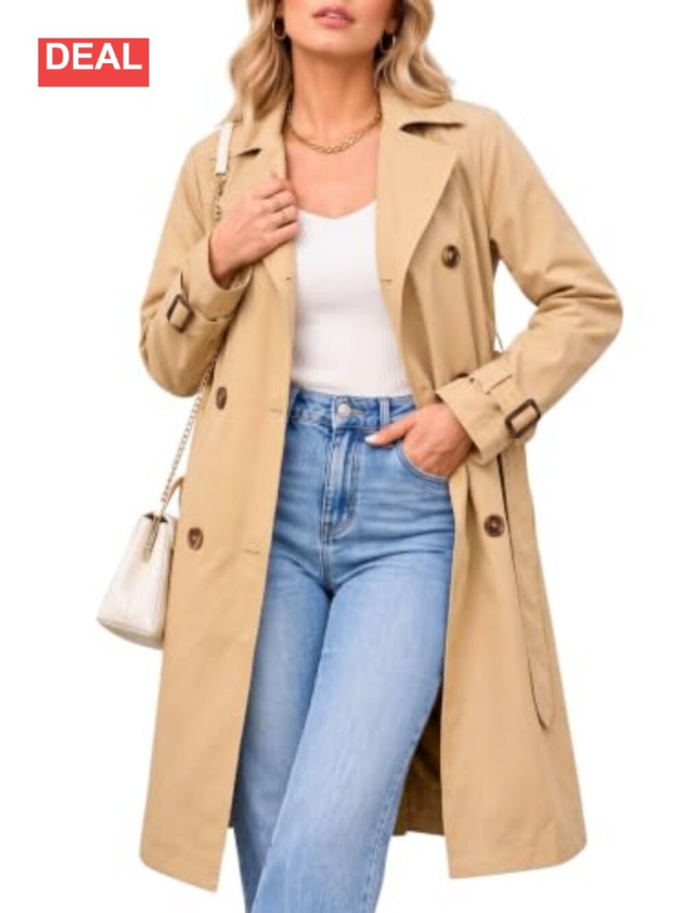 Steve Madden Long Oversized Lapel Trench Coat with Belt Lightweight Fall Layer